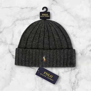 Polo Ralph Lauren Mens Signature Cuffed Beanie Ribbed Dark Gray NWT